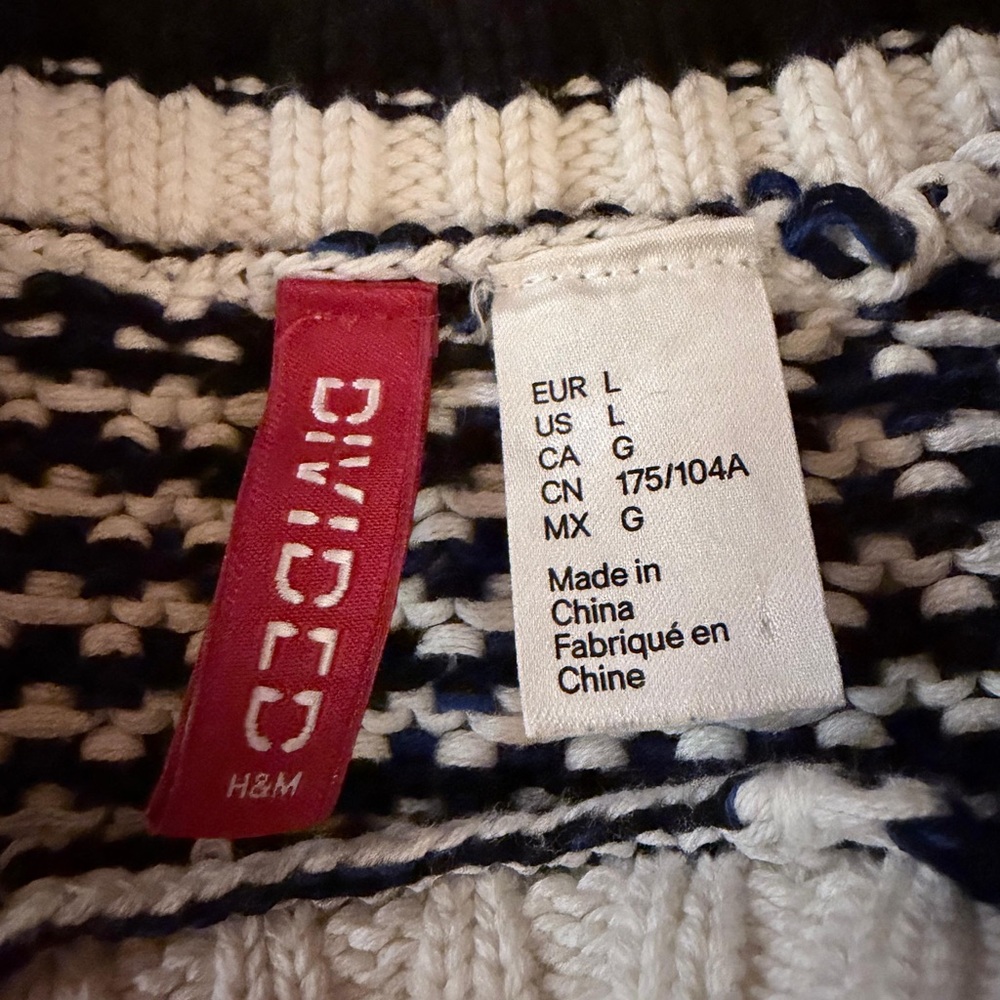 H@M Navy and White Textured Knit Sweater - Picture 4 of 4